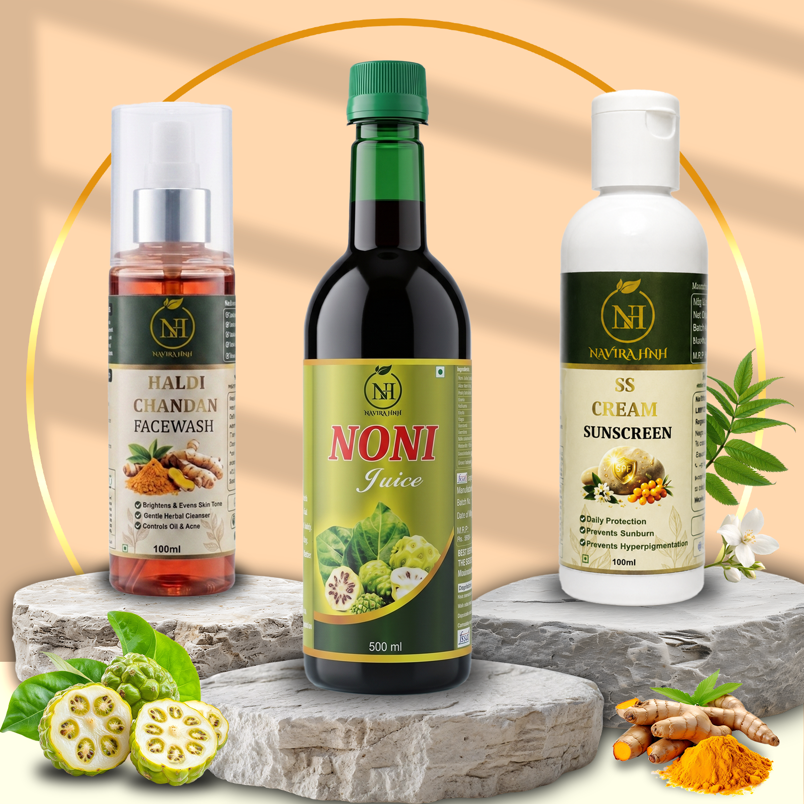 Haldi Chandan Facewash, SS Cream & Noni Juice| Daily Wellness & Glow Combo